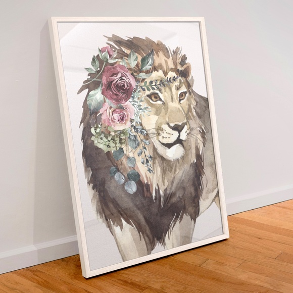 Watercolor Floral Lion Wall Art Poster Print Unframed - Picture 4 of 15